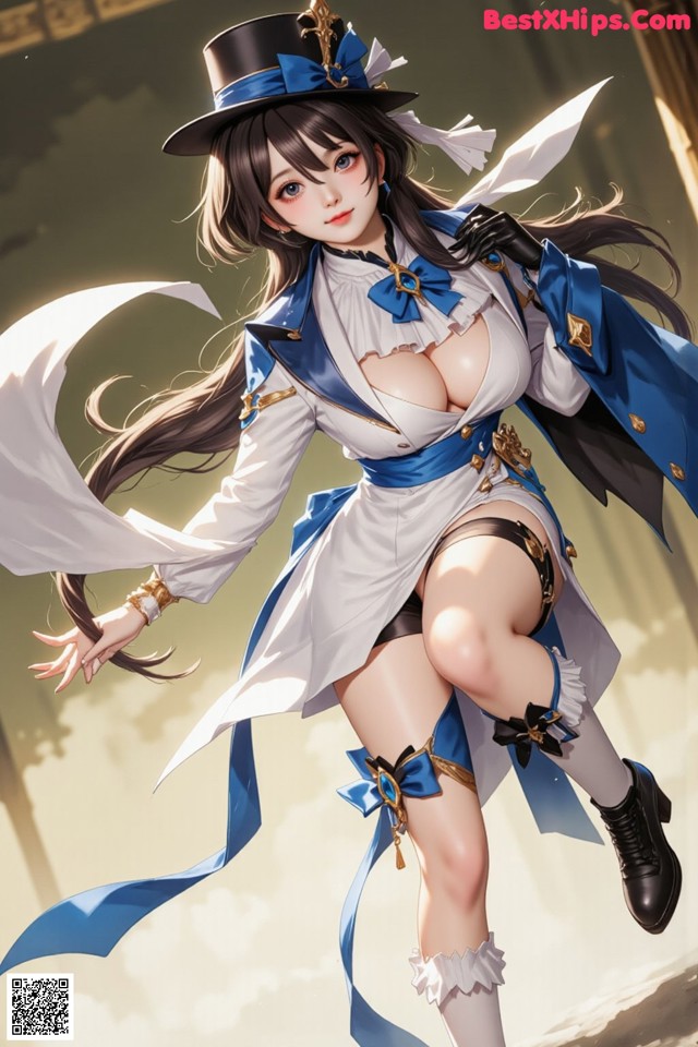 Hentai - Luminous Charm of the Aquatic Enchantress Set.1 20250125 Part 10 No.2c8284 A woman in a blue and white outfit and a top hat.