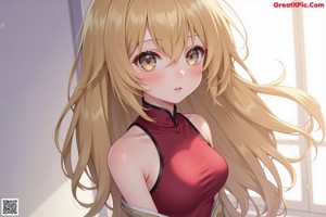 A girl with long blonde hair standing on a balcony.