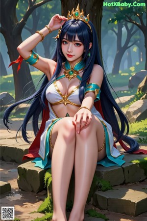 A woman in a white dress with a crown on her head.