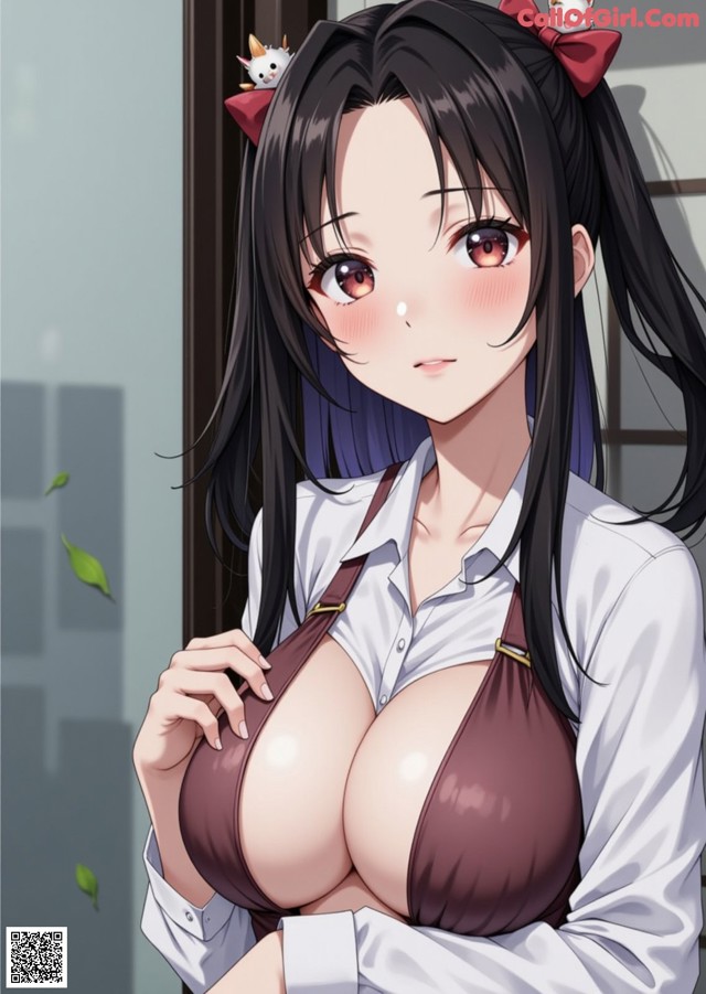 A woman in a white shirt and brown suspenders posing for a picture.
