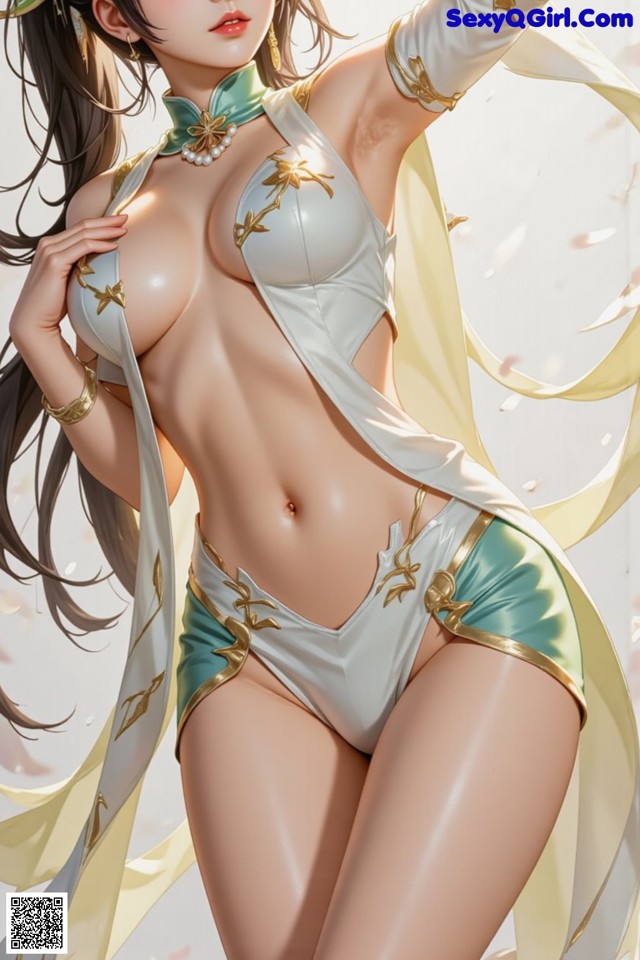 Hentai - The Frozen Elegance That Melts Starlight Set.1 20250104 Part 14 No.057aac A woman in a white and green bikini posing for a picture.