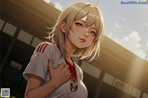 A woman standing on a soccer field in front of a crowd.